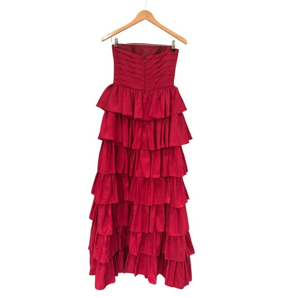 Red Strapless Tiered Ruffle Formal Evening Gown Dress Womens Size S Stacees Sati - Picture 10 of 14